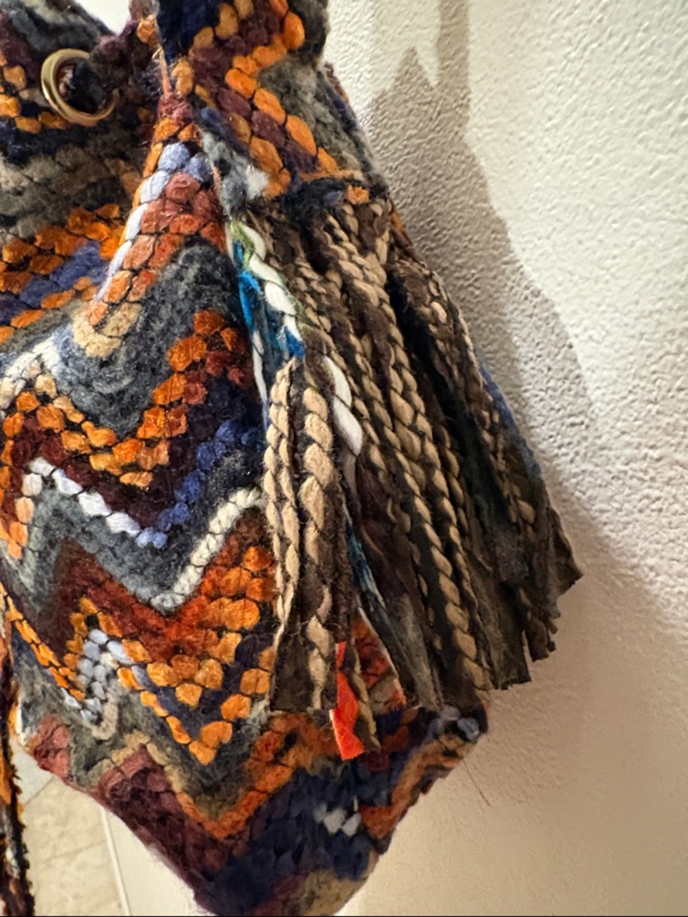 Chevron Crochet Drawstring Bucket Bag - Multicolor - Picture 2 of 14